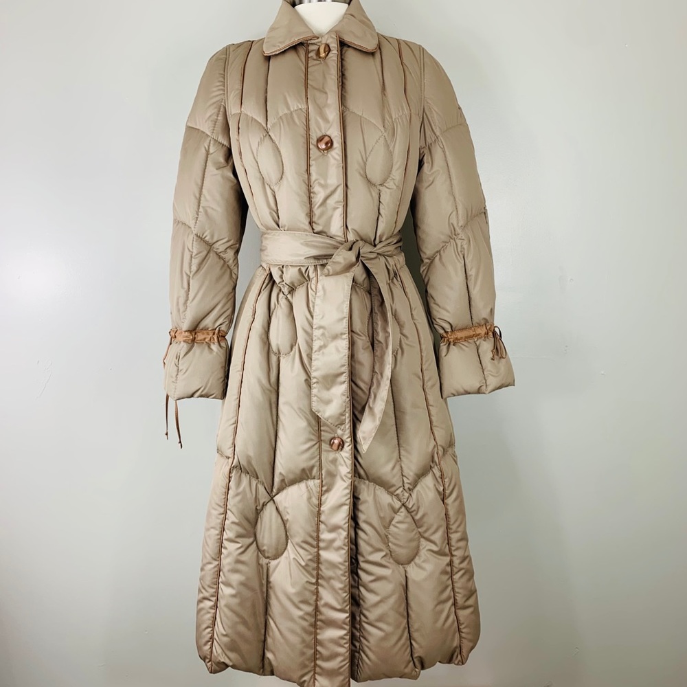 Sterling Stall Vintage Long Quilted Tan Down Coat